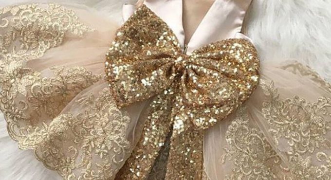 2021 Summer Sequin Big Bow Baby Girl Dress 1st Birthday Party Wedding Dress For Girl Palace Princess Evening Dresses Kid Clothes