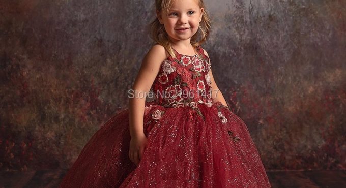 Princess Lace Ball Gown Pink Flower Appliques Girl Dress Girls Pageant Gowns First Communion Dresses For Wedding Pink