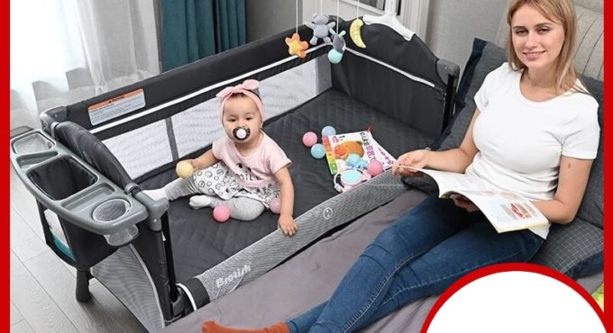 Brotish Crib Splicing Large Bed Removable BB Multi-Function Portable Folding Newborn Baby Bedside Bed Cradle Play Yard Bed