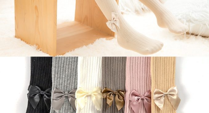 Cute Bowknot Tights For Girls Knitted Cotton Ribbed Baby Girl Stockings Soft Breathable Children Pantyhose Suitable for 0-11 Yrs