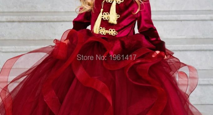 XIAOXIAORAN Children's velvet dress little girl's Christmas Long dress Festival Performance Banquet Dress