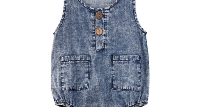 Baby Summer Denim Rompers Toddler Newborn Baby Boys Girls Sleeveless Button Pocket Rompers Jumpsuits Casual Clothes Outfits