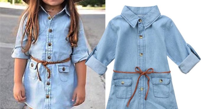 New Girl Clothes Girls Denim Short Mini Dress Toddler Jean Long Sleeve Casual Party Shirt Dress For Kids