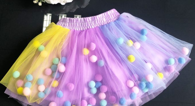 2020 New Arrival Infant Mulity Colorful Tulle Tutu Skirt Pom Pom Princess Mini Dress Children Clothing Pettiskirt Girl Clothes