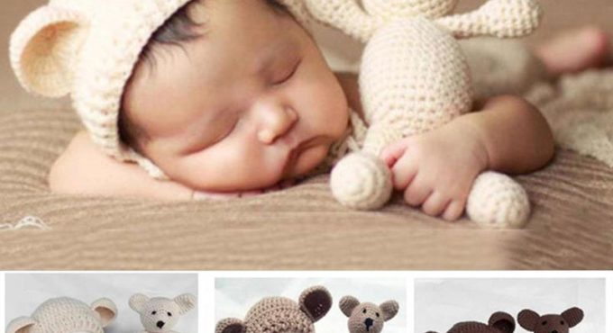 little Bear hat and doll Photo Props newborn photography baby crochet clothes boy accessories girl outfit