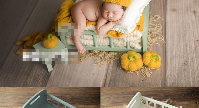 Handmade Newborn Photography Bed And Table Set Baby Photoshooting Props Infant Photo Studio Wood Crib Basket Accessories