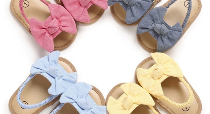 New Sandals Baby Girls Bow Knot Summer Soft Sole Flat Princess Shoes Infant Non-Slip First Walkers Indoor Playing