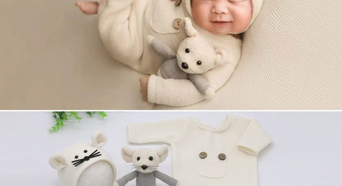 3Pcs/Set Newborn Photography Clothing Cute Infant Mouse Style Clothes Baby Photo Props Newborn Photography Props Accessories