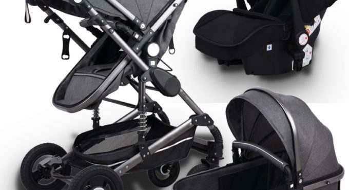 Baby Pram Luxurious 3 in 1 Portable Travel Baby Carriage Fold High Landscape Stroller Aluminum Frame Stroller for Newborn Baby