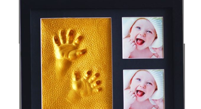 Concise Black Photo Frame Baby Newborn Growth Commemoration Handprint Mud Gift Environmental Gold Lacquer With Support Child