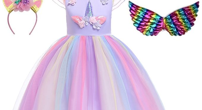 2020 Unicorn Girl Summer Dress For 4 6 8 10 Years Girls Clothing Kids Birthday Party Princess Costume Children Dresses