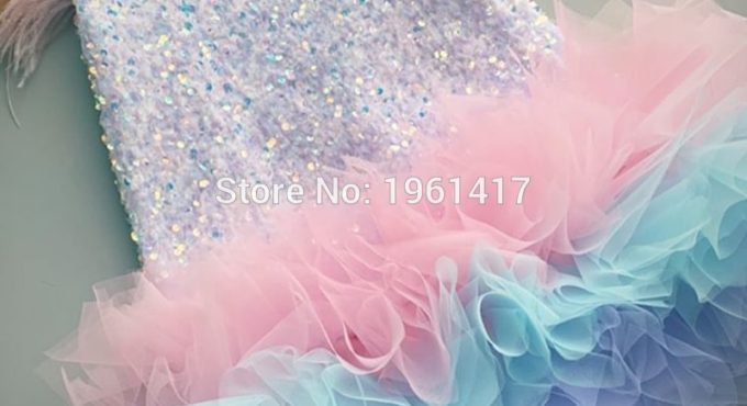 Cute Sequins Baby Girls Dresses for Party Knee Length Children Kids Clothes Birthday feather Dresses