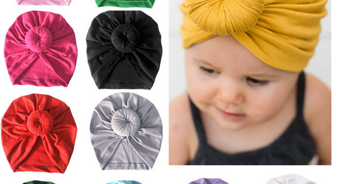 Infant Kids Newborn Baby Turban Knotted Head Wrap Headbands India Hats Beanie Cotton blend Hair Cap Children Girl Boy Head band