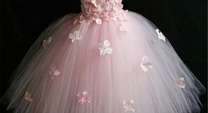 Quality Pink Princess Flowers Petal girl wedding dress girls Tulle Fuffy party Formal dress Princess Tutu Dress vestidos