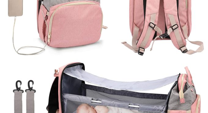 2020 Fashion Portable Folding Crib Diaper Bag Multi-Function Large Capacity Baby Backpack Diaper Bag Baby Stroller Organizer Bag