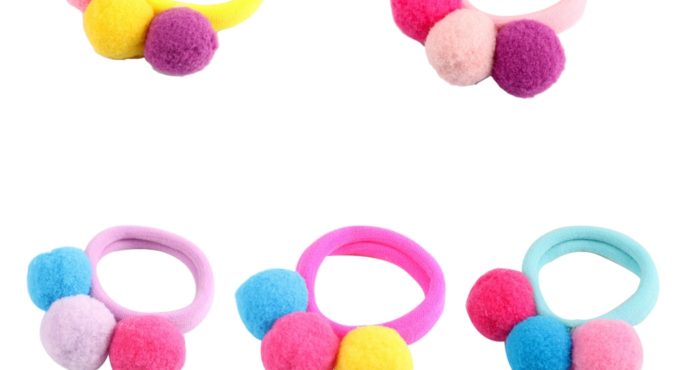 Children Candy Color Headwear Kids Girls 3 Balls Hair Rope Elastic Hair Ring Lovely Baby Toddler Headband Headwear Hair Bands