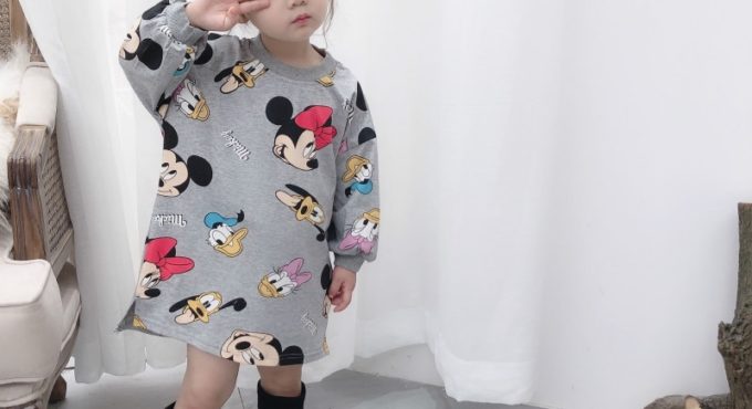 Spring Baby Girls Dresses Summer Girl T Shirts Cartoon Mickey Print Princess Dress Children Clothing Beach Party Kids Costumes