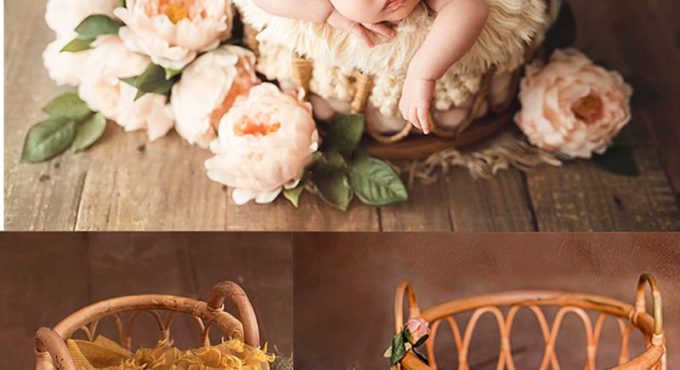 Newborn Photography Accessories Round Vine Woven Basket Baby Photo Shoot Prop Baby Souvenirs Studio Fotografie Props