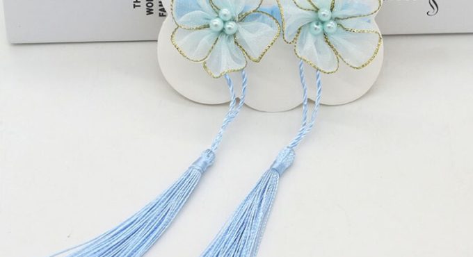 2020 new Tang costume headdress retro national style hair accessories tassel Flower Clip children's Hanfu accessories blue