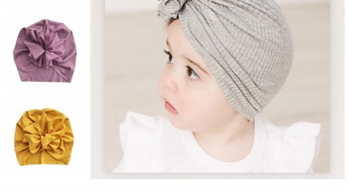 Cute 1PCS Solid Stripe Flower Baby Girls Hat Newborn Infant Toddler Kids Girls Knot Turban Children Beanie Cap Photo Props Gifts