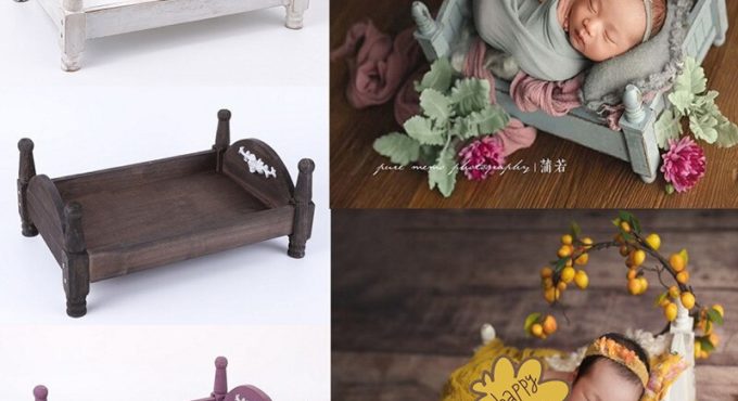 Newborn Photography Props Furniture Bed Baby Photography Photo Shoot Vintage Posing Wood Bed Photograpghy Baskets