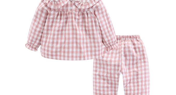 Mudkingdom Girls Pajama Set Peter Pan Collar Cute Plaid Girl Pajamas Suit Homewear Toddler Pajamas Girls Jammies Sleepwear