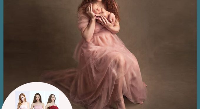 Don&Judy Maternity Tulle Dresses Women V Neck Prom Dress Party Gown for Photo Shoot Baby Shower Pregnancy Custom Dress