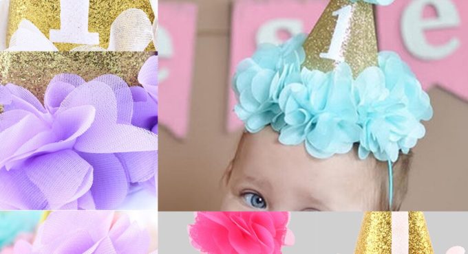 1st Baby Birthday Hat Shower Birthday Party Photo Props Headband Newborn Glitter Party Cap Birthday Hat Girl Gold Pink Priness