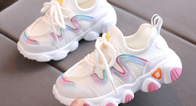 2020 Breathable Toddler Boy Sneakers Stretch Fabric Fashionable Baby Running Shoes Pink School Girl Sports Shoes Sneakers D07083