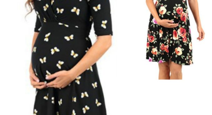 Women High-Low Surplice Wrap With Waist Belt Maternity Dress Adjustable V Neck Nursing Dress Breastfeeding Pregnant Clothes