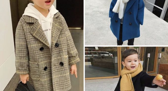 Baby Boy Girls Woolen Jacket Long Double Breasted Warm Infant Toddle Lapel Tweed Coat Spring Autumn Winter Baby Outwear Clothes