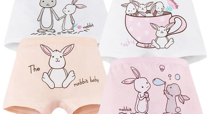 Kids Girls Cotton Boxer Briefs Cartoon Rabbit Print Toddler Underwear Panties GXMB