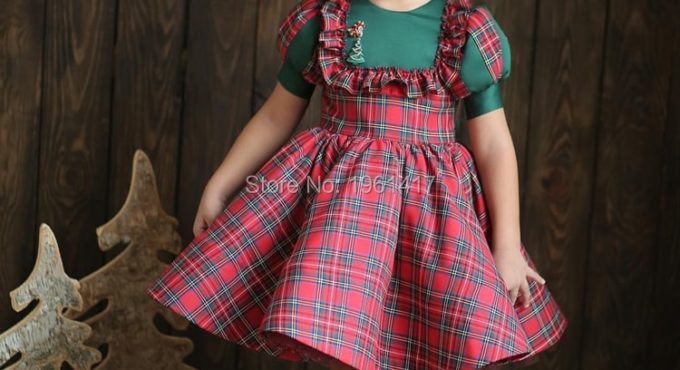 Girls Dress Banquet Baby Girls Birthday Party Plaid Dress Custom Made Size 0 1 2 4 5 6 7 8