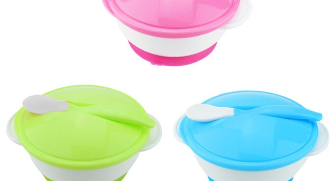 2020 New Baby Feeding Bowl with Sucker and Temperature Sensing Spoon Suction Cup Bowl Dishes Tableware Set for Children Kids