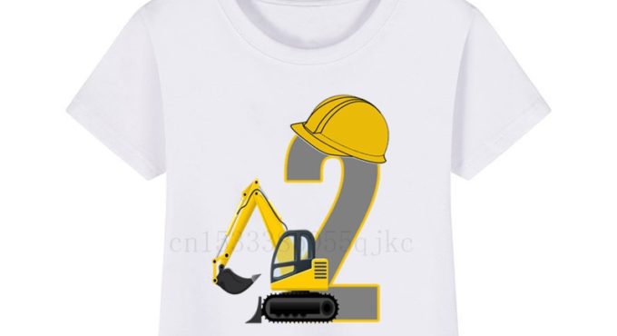 Baby Kids Cartoon Excavator Birthday Number Name Print T Shirt Children Birthday T-shirts Boy&Girl Funny Gift Tshirt Present