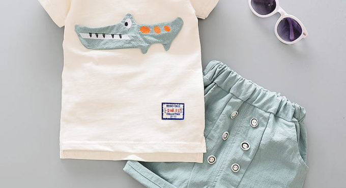 New 2020 Kids Boys Clothing Sets Summer Cartoon Crocodile Short Sleeve O-Neck T-Shirt Tops with Shorts Girls Cotton Pajama Sets