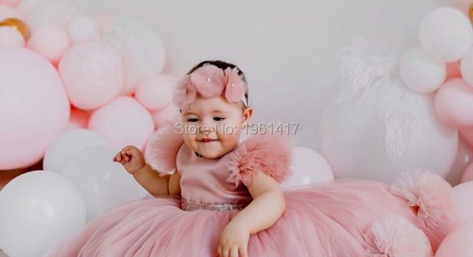 Lovely Pink Girls Pageant Gowns With Sequins Tulle Flower Girl Dresses Baby Birthday Party