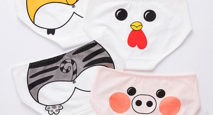 Cartoon Funny Animal Pattern Kids Stretchy Breathable Mid Rise Briefs Underpants Panties