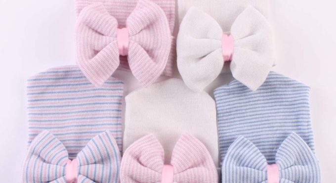 Newborn Baby Hats Cotton Beanie With Bow Soft Knit Striped Infant Caps Toddlers Photography Hats 0-6 Months Newborn Hats