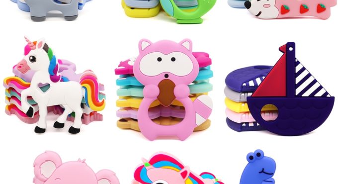 Baby Teether BPA Food Grade Teething Teether Toy Animal Shape Baby Squirrel Elephant Teether Silicone Beads DIY Chain Gift