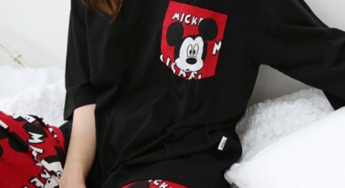 Disney Mickey summer cropped sleeve pajamas female summer cartoon cute Mickey cropped pants home service suit thin section