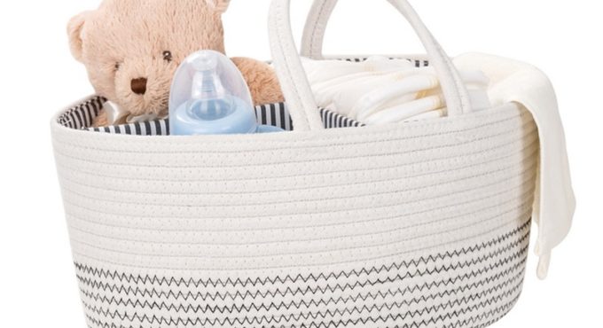 Large Baby Diaper Caddy Storage Box 100% Cotton Stylish Nursery Storage Basket Portable Tote Bag & Car Organizer Carrier Bag