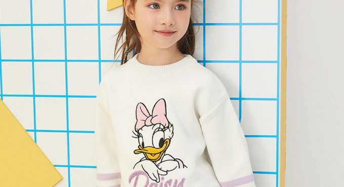 Original Disney Girls' Sweater Spring And Autumn 2020 New Children's Clothing Sweet Cartoon Daisy Knitted Sweater DB031HE01