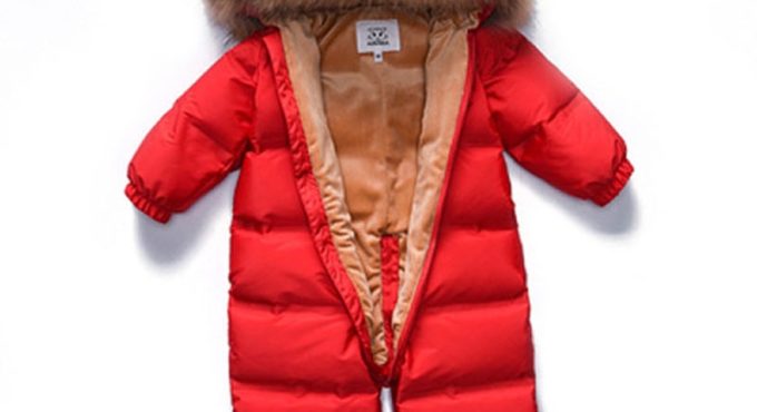 Baby kids down jacket thick newborn boy and girl down jumpsuit real fur collar good quality 0-5Y