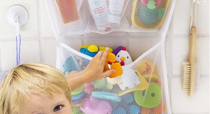 Baby Child Toys Mesh Storage Bag Bathroom 3 Small 1 Big Lattice Suction Cup Baskets Organizer Bags 33*45cm