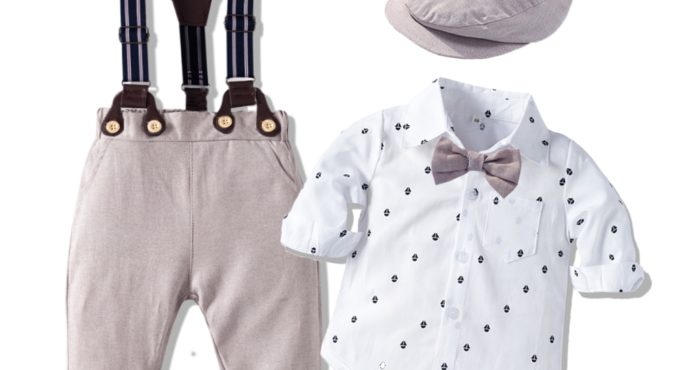 Romper Clothes Set For Baby Boy With Bow Hat Gentleman Printed Spring Suit Cotton Toddler Kids Bodysuit Infant Children Long