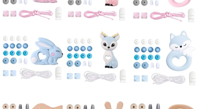 Silicone Beads Set Wooden Rodent Food Grade BPA Free Fox Rabbit DIY Accessories Set Pacifier Chain Clips Nylon Rope