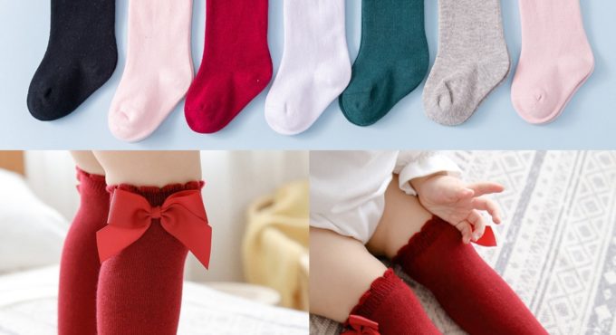 Baby Infants Kids Toddlers Girls Princess Knee High Socks Tights Leg Warmer Bow Solid Cotton Stretch Cute 0-7Y Children's Socks