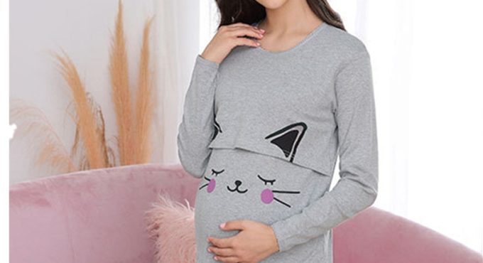 Breastfeeding Maternity Pajamas Cotton Maternity Nursing Clothes For Pregnancy Women Long Sleeve Top+Pants Sleepwear Sets D0060