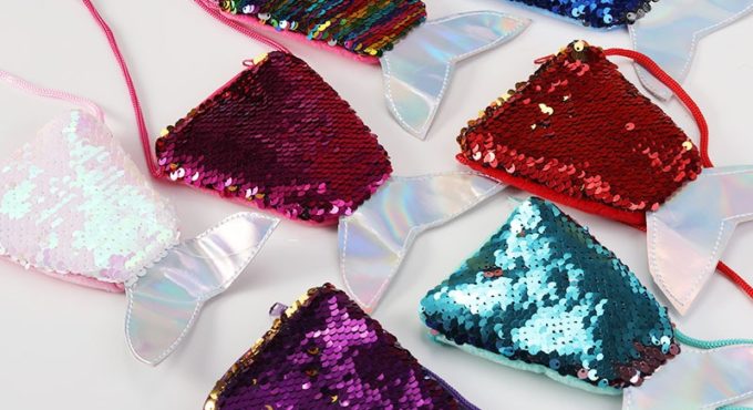 Sequins Bags Diaper Bag Pocket Purse Baby Girls Shoulder Bag Double Color Fish Tail Sequins Backpack Diaper Coin Purse For Kids